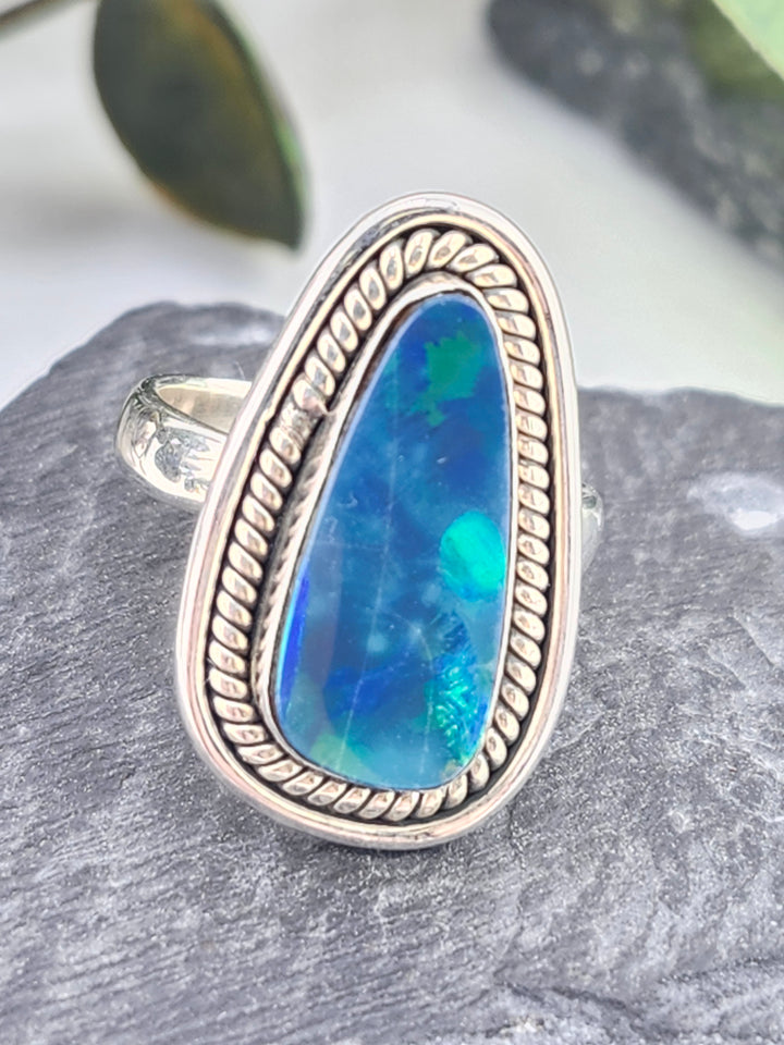 Austrailian Opal Doublet and 925 Sterling Silver Ring - Size 7.5