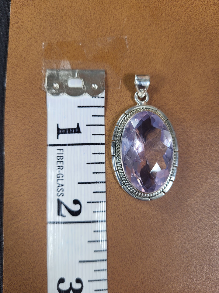 Natural Lavender Quartz 925 Sterling Silver Pendant - 1 3/4"