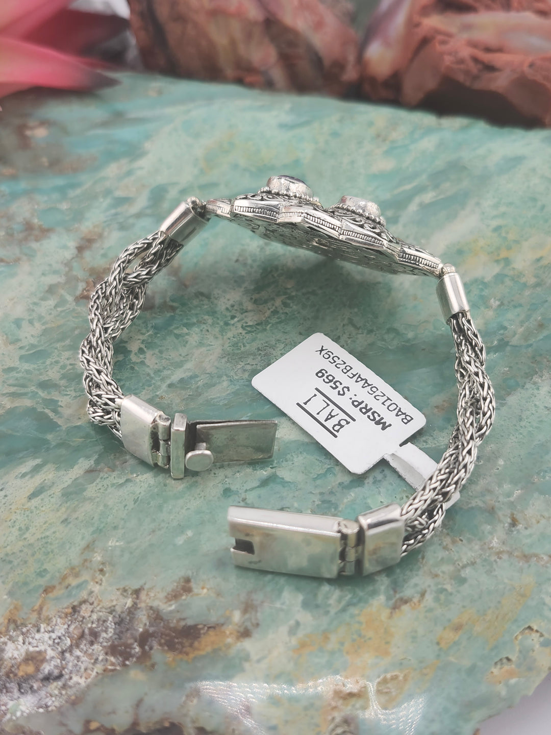 Bali 925 Sterling Silver/18K and Mixed Gemstone Bracelet - 6-1/2"