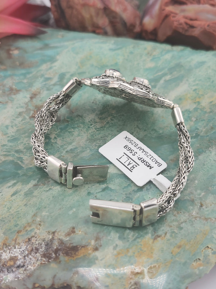 Bali 925 Sterling Silver/18K and Mixed Gemstone Bracelet - 6-1/2"