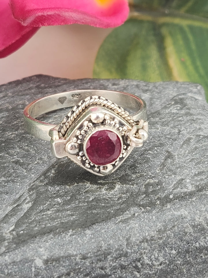 Ruby and 925 Sterling Silver Locket Ring - Size 11