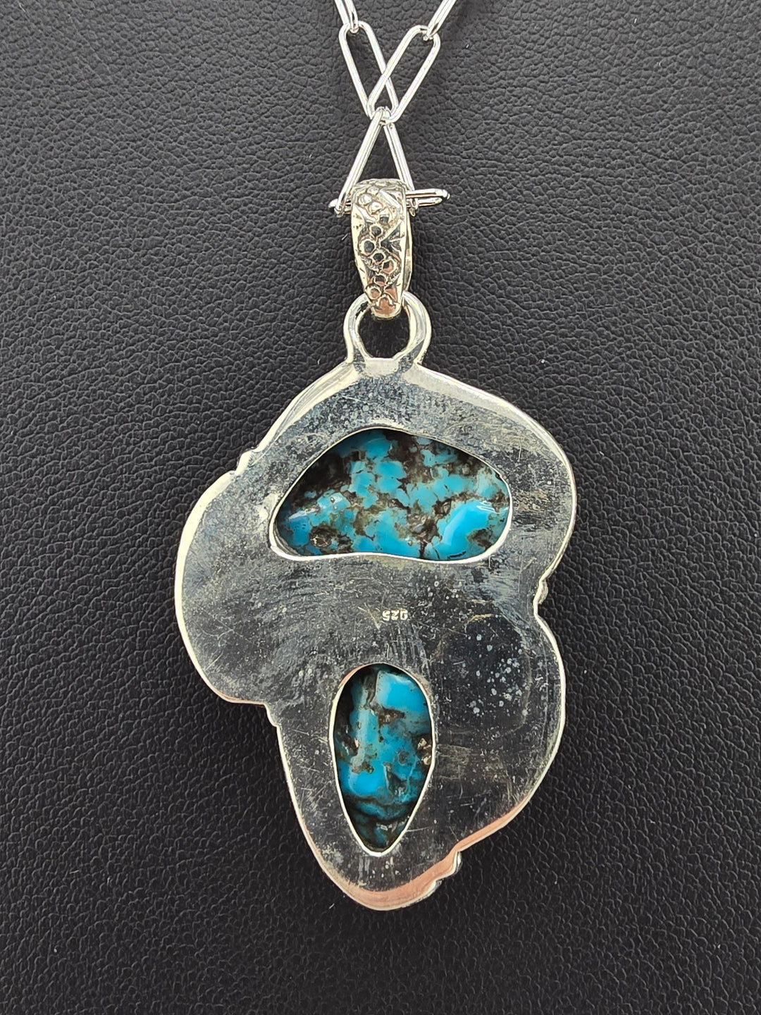 Raw Kingman Turquoise double stone 925 sterling silver pendant w/ 18" 3mm paperclip Chain