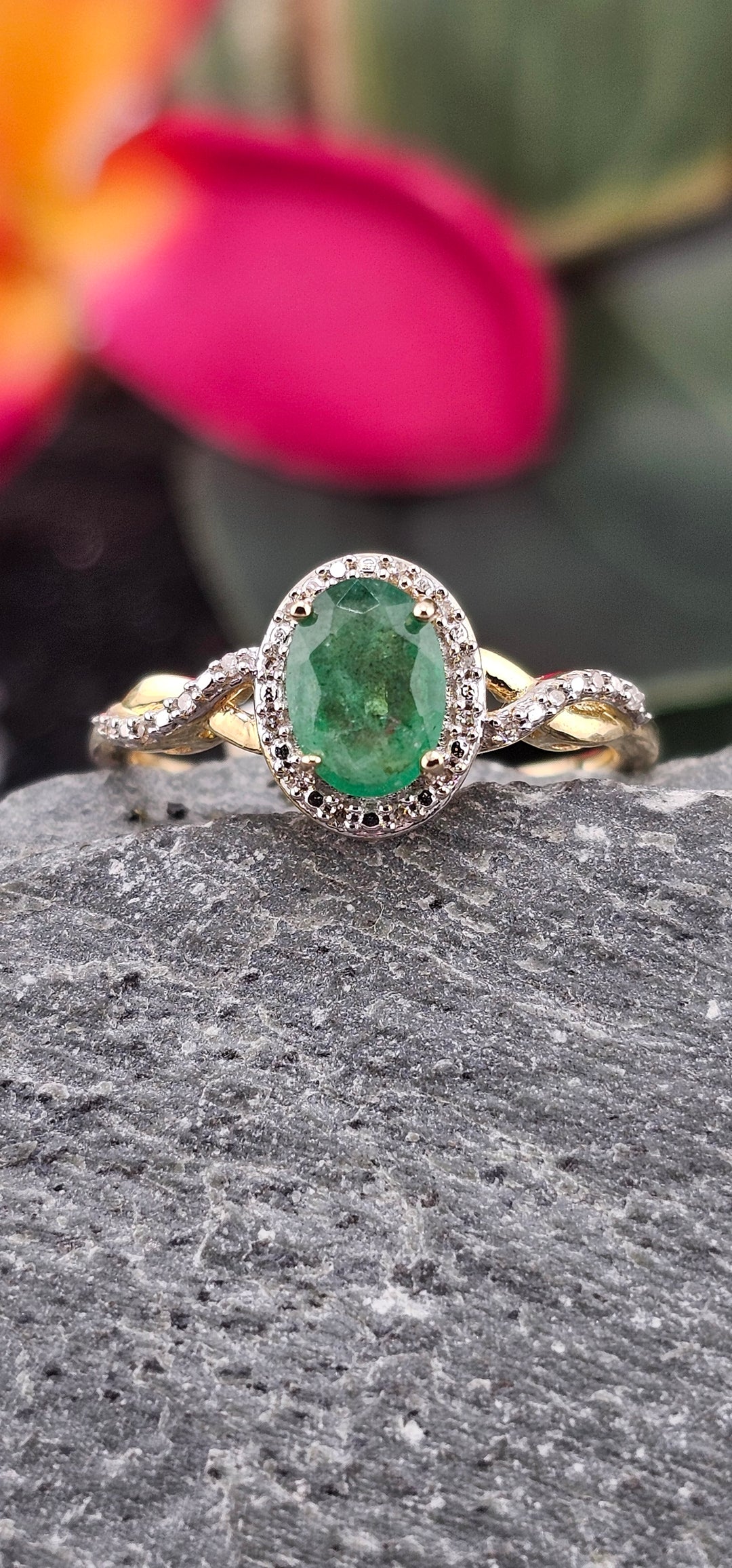 10K Yellow Gold, Emerald and Diamond Ring Size 7