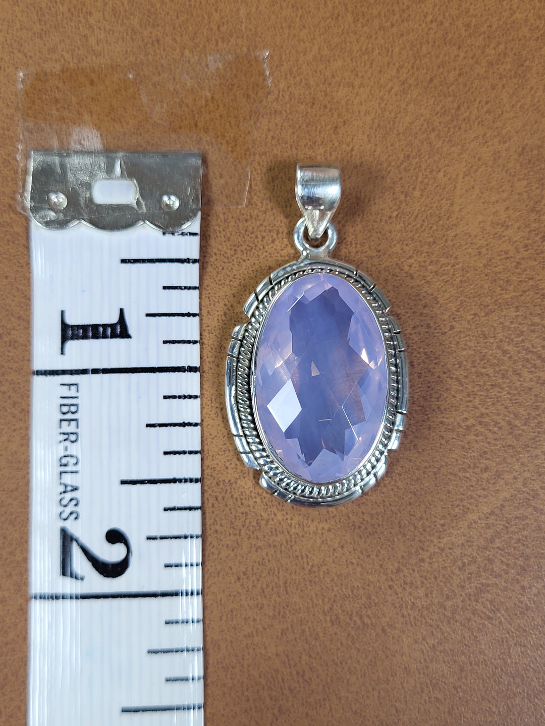 Natural Lavender Quartz 925 Sterling Silver Rose Cut Pendant - 1 1/2"
