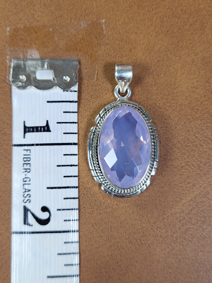 Natural Lavender Quartz 925 Sterling Silver Rose Cut Pendant - 1 1/2"