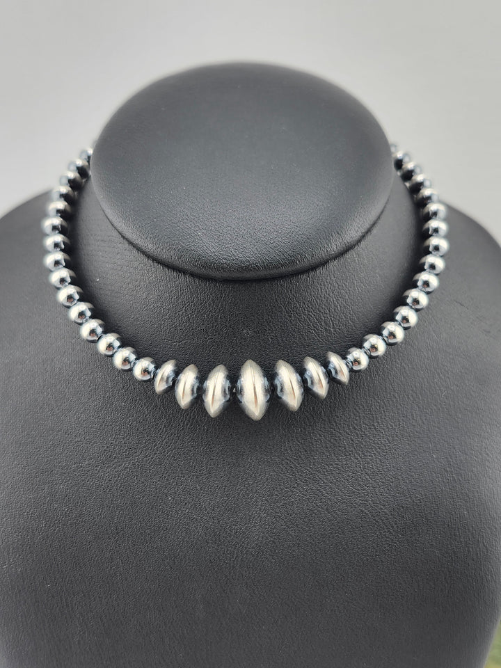 4-8mm 8"+1" Oxidized 925 Sterling Silver Bead/Saucer Bracelet