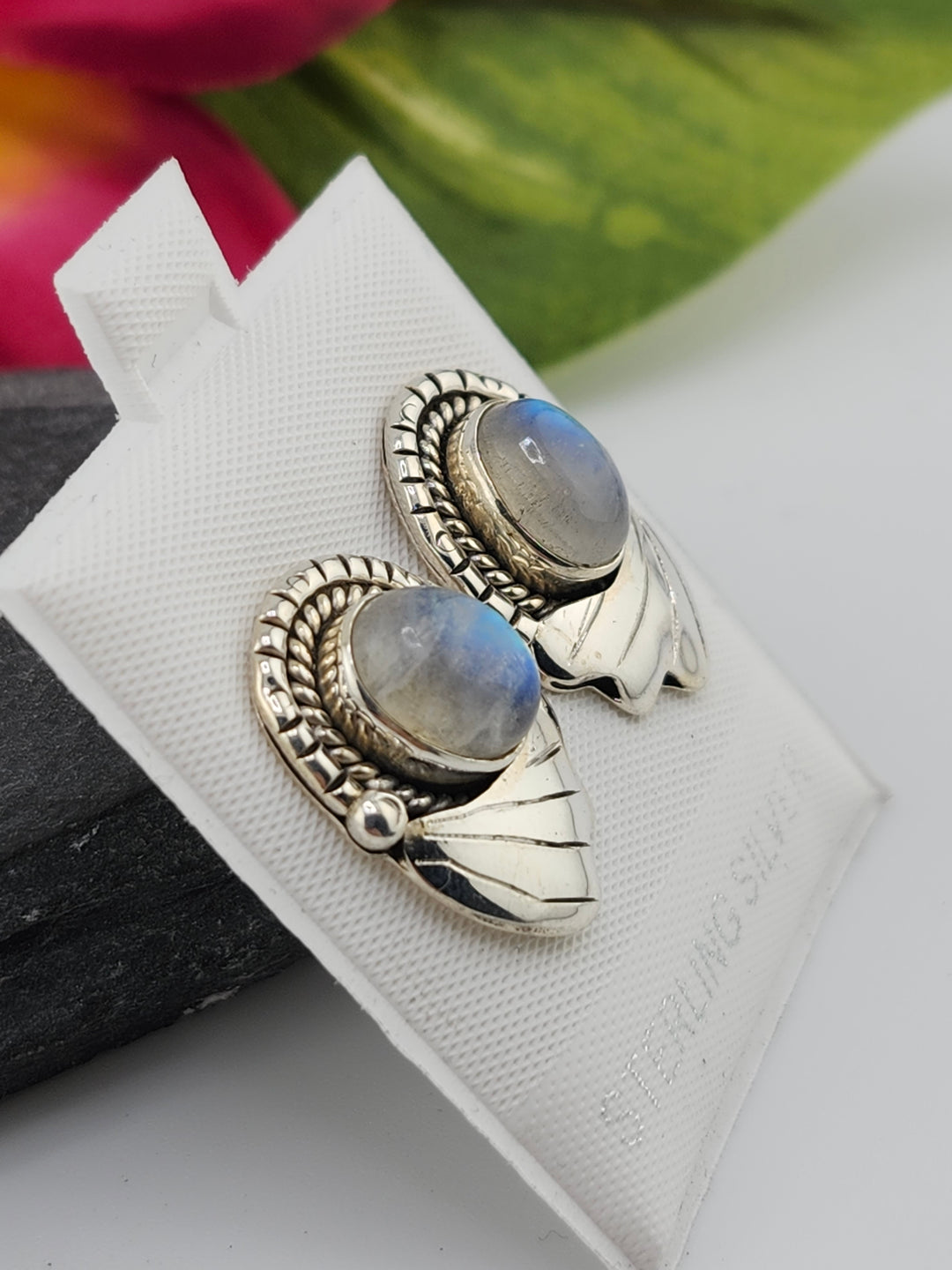 Moonstone & 925 Sterling Silver Stud Earrings