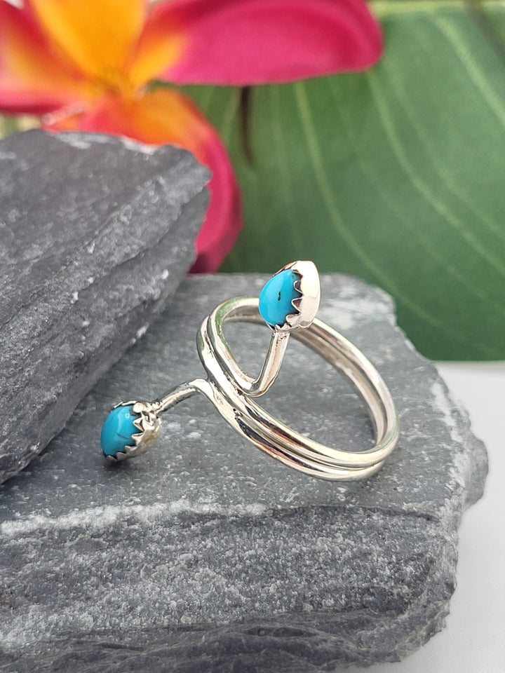 2 Stone Turquoise Ring Size 9.25