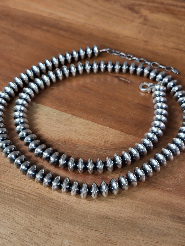 Oxidized Sterling Silver Saucer Bead Necklace 8mm 22"+2" extension