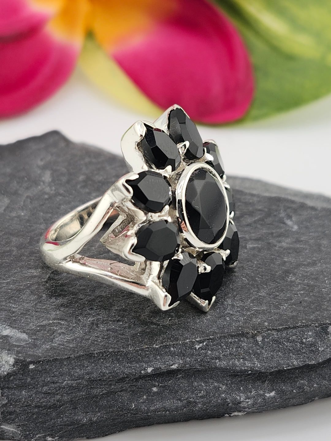 Cluster Black Onyx Ring Size 5.5