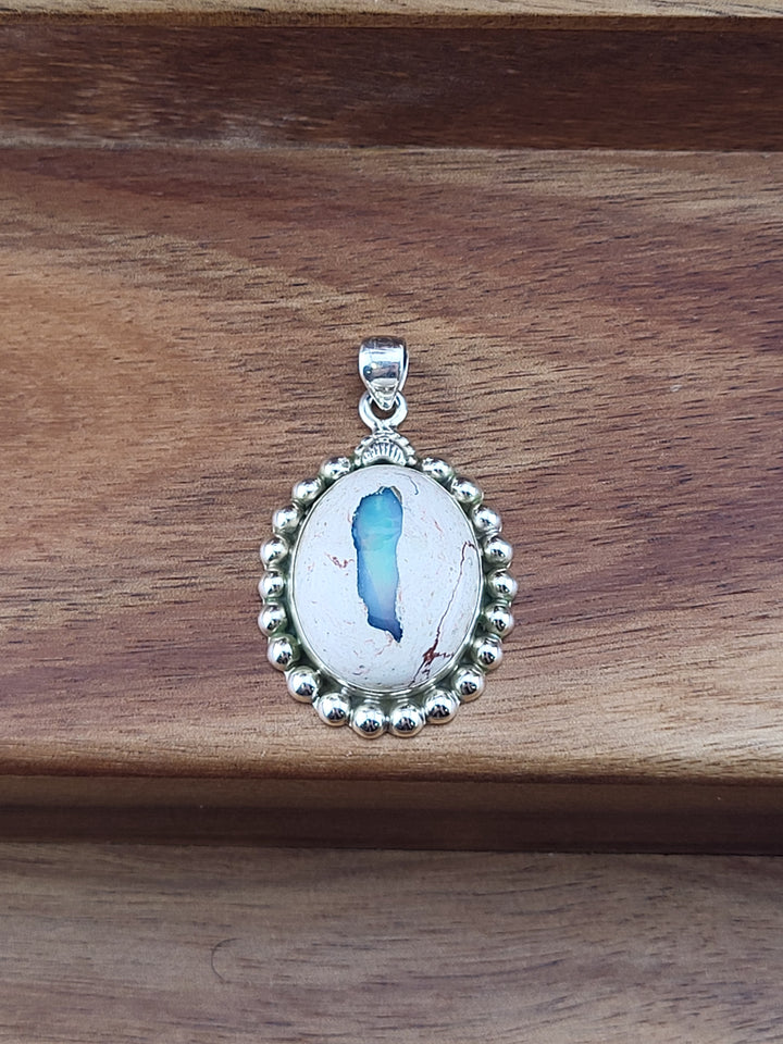 925 Sterling Silver Mexican Fire Opal in Rhyolite Pendant