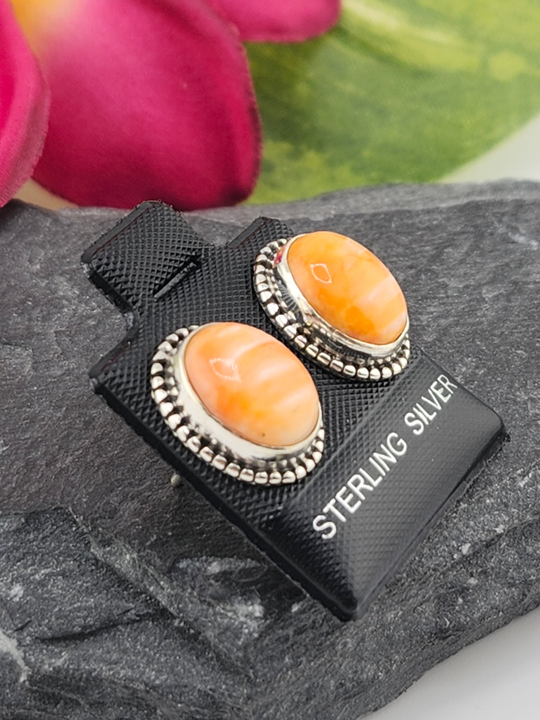 Orange Spiny Oyster Oval Stud Earrings