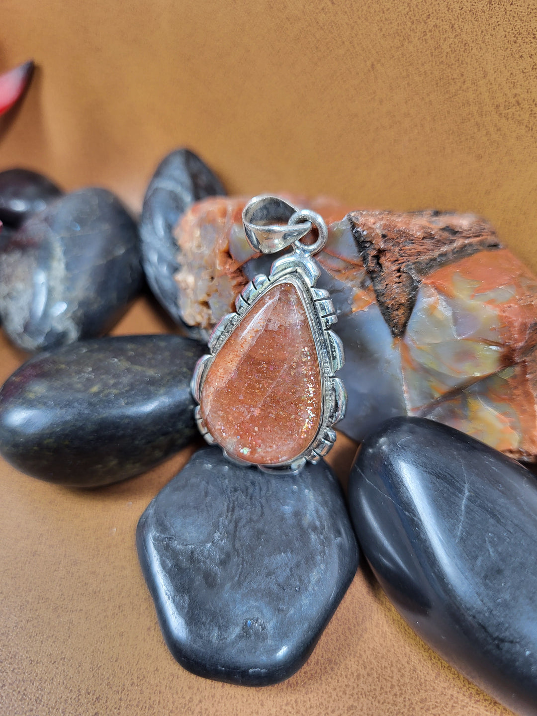 Natural Sunstone Pendant 925 Sterling Silver