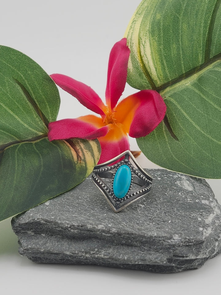 Oxidized Marquee Turquoise Ring Size 8