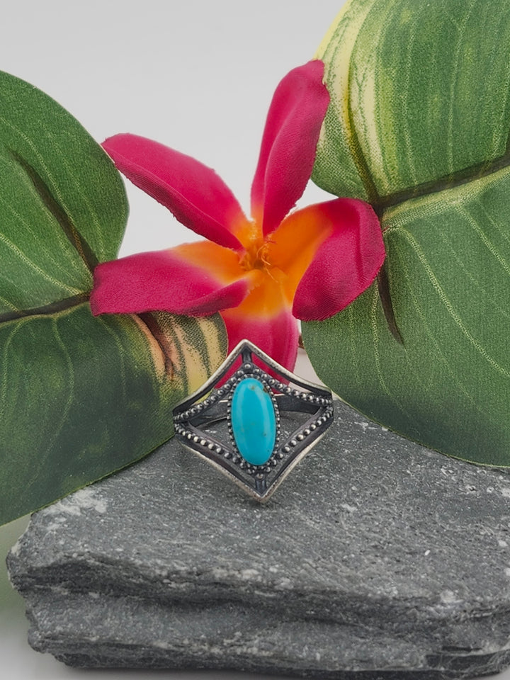 Oxidized Marquee Turquoise Ring Size 9.25