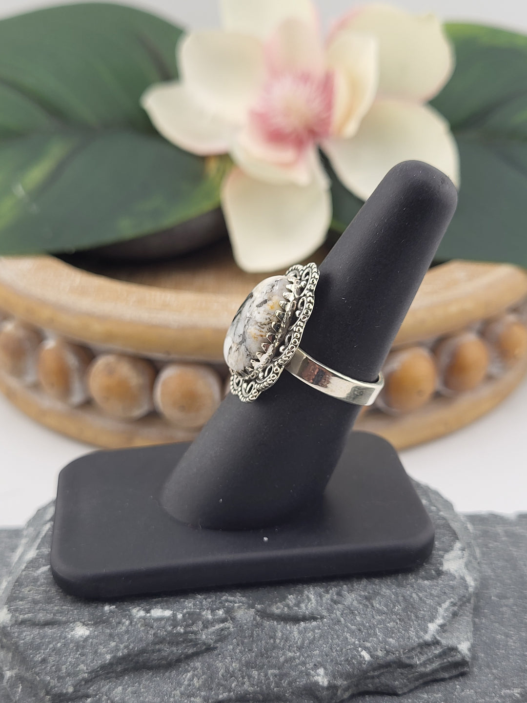 White Buffalo Teardrop Ring