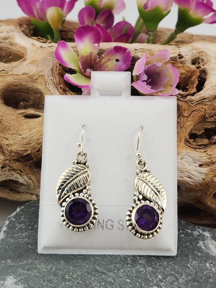 Amethyst Round Dangle Earrings