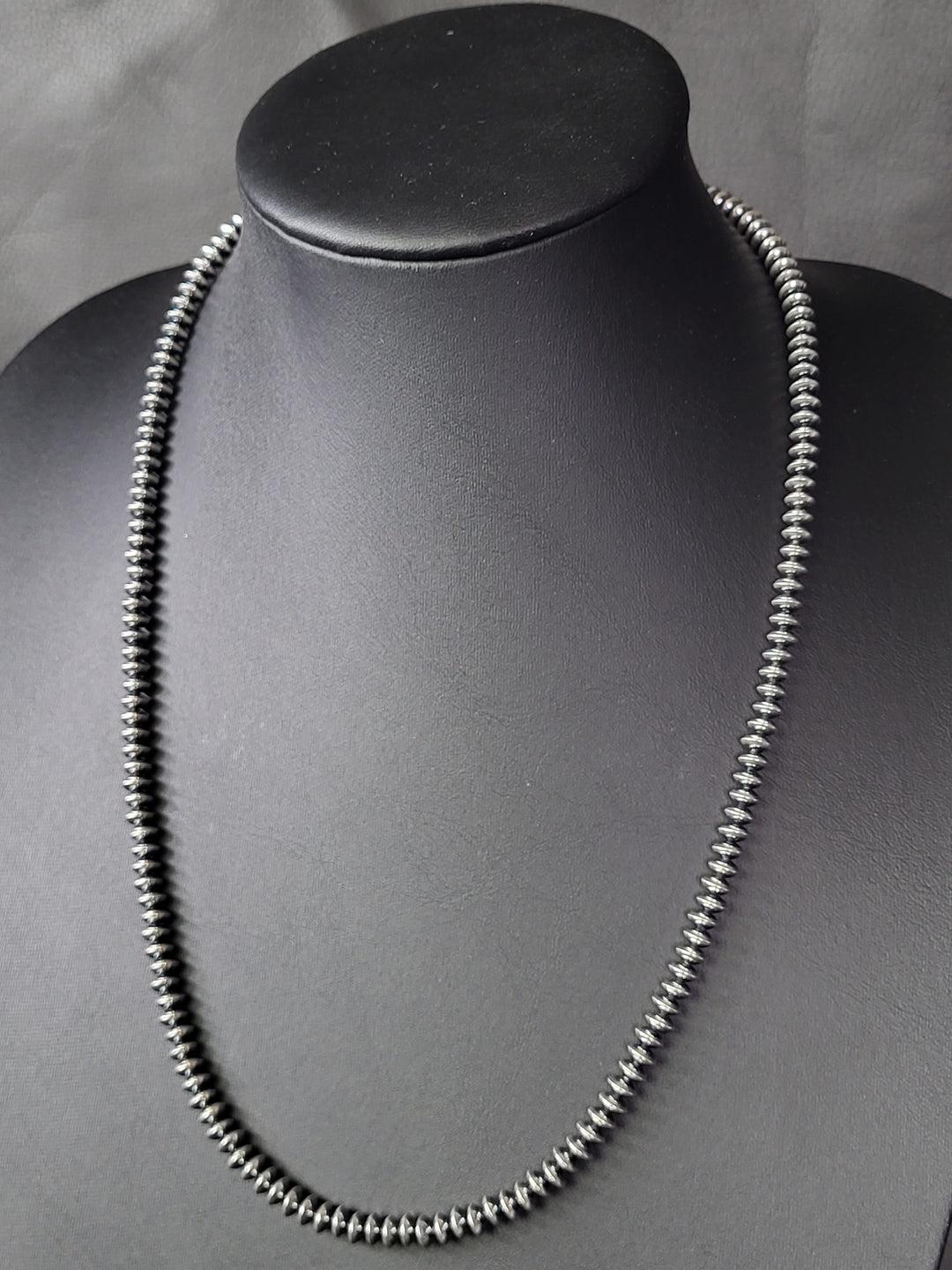 Oxidized Sterling Silver Saucer Bead Necklace 6mm 22"+2" extension