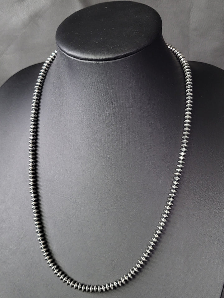 Oxidized Sterling Silver Saucer Bead Necklace 6mm 22"+2" extension