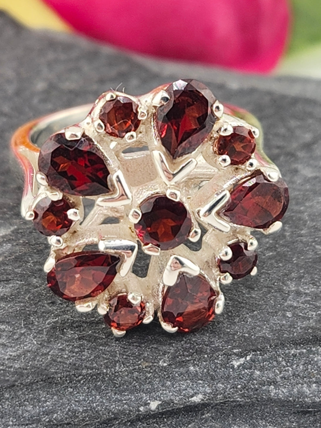 Cluster Garnet Ring Size 6