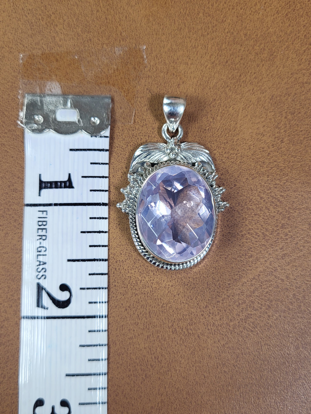 Natural Lavender Quartz 925 Sterling Silver Rose Cut Pendant - 1 1/2"