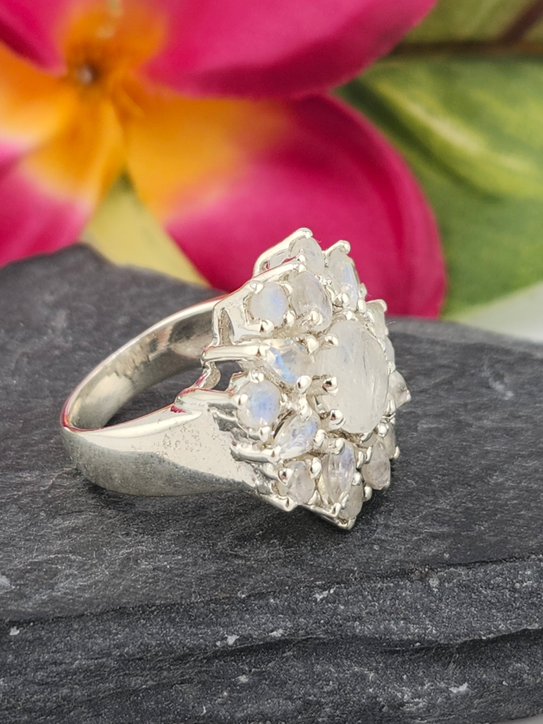 Cluster Moonstone Ring Size 6