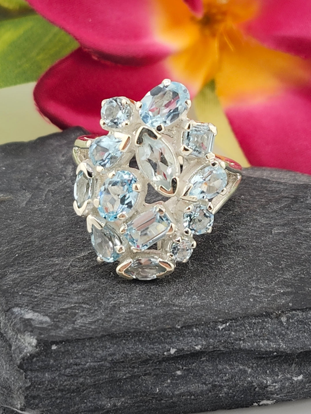 Cluster Topaz Ring Size 7.5
