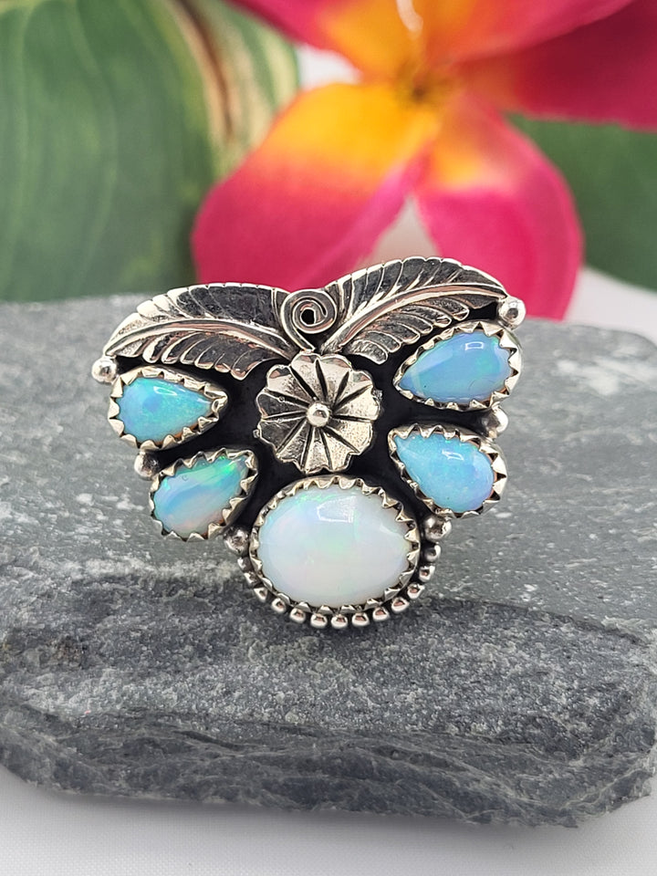 Cluster Ethiopian Opal Ring Size 6