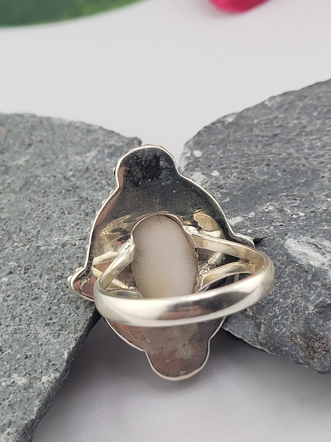 Natural Red Spiny Oyster/925 Sterling Silver Ring - Size 11