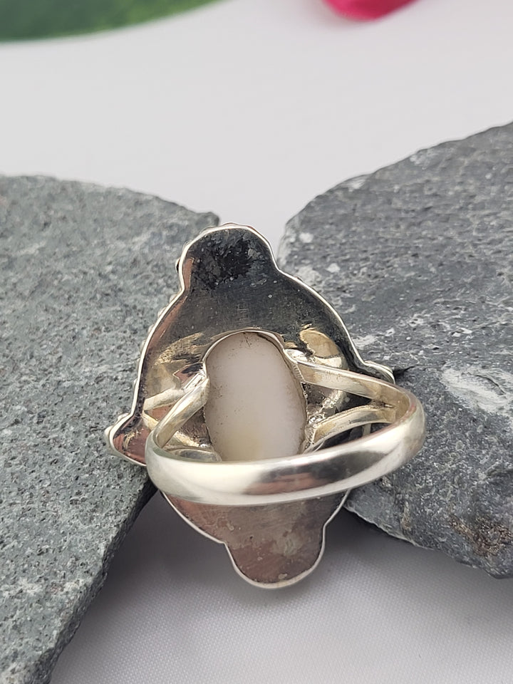 Natural Red Spiny Oyster/925 Sterling Silver Ring - Size 11