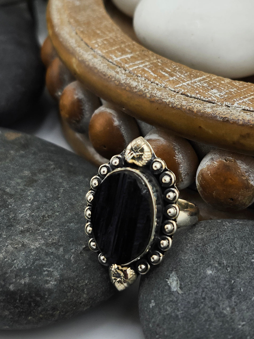 Raw Black Tourmaline 925 Sterling Silver Ring Size 9