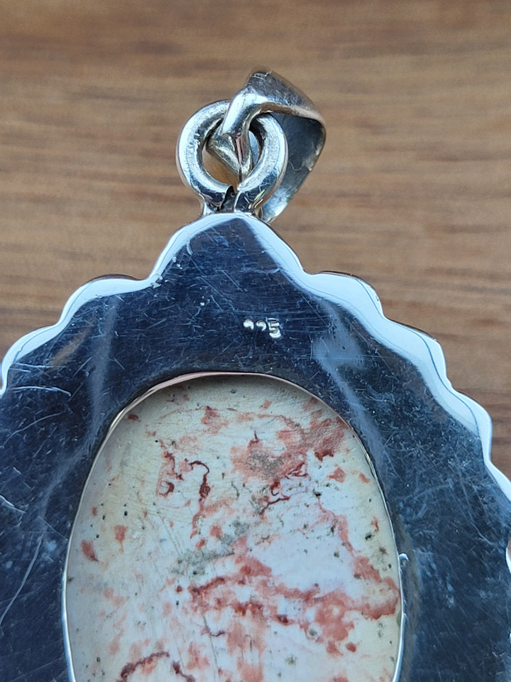 925 Sterling Silver Mexican Fire Opal in Rhyolite Pendant