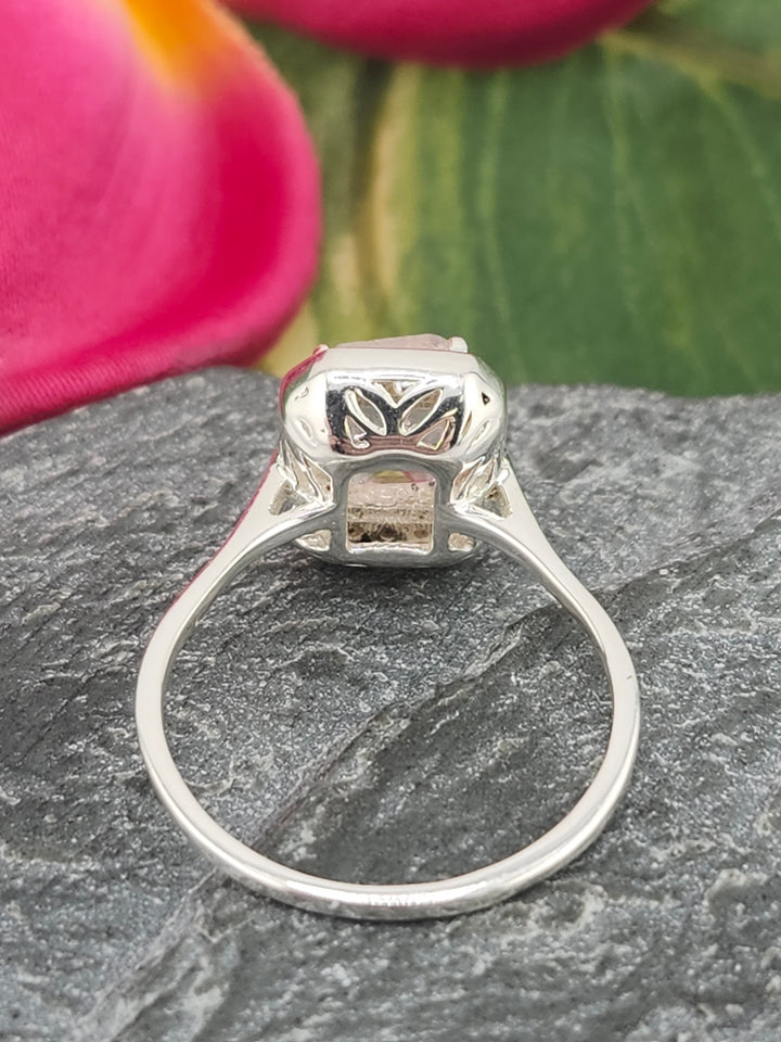 Morganite/Cubic Zirconia 925 Sterling Silver Ring - Size 8