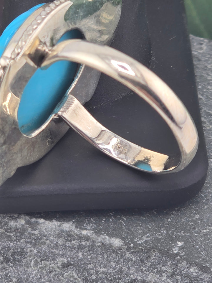 Carved American Turquoise sterling silver 925 ring size 11.5