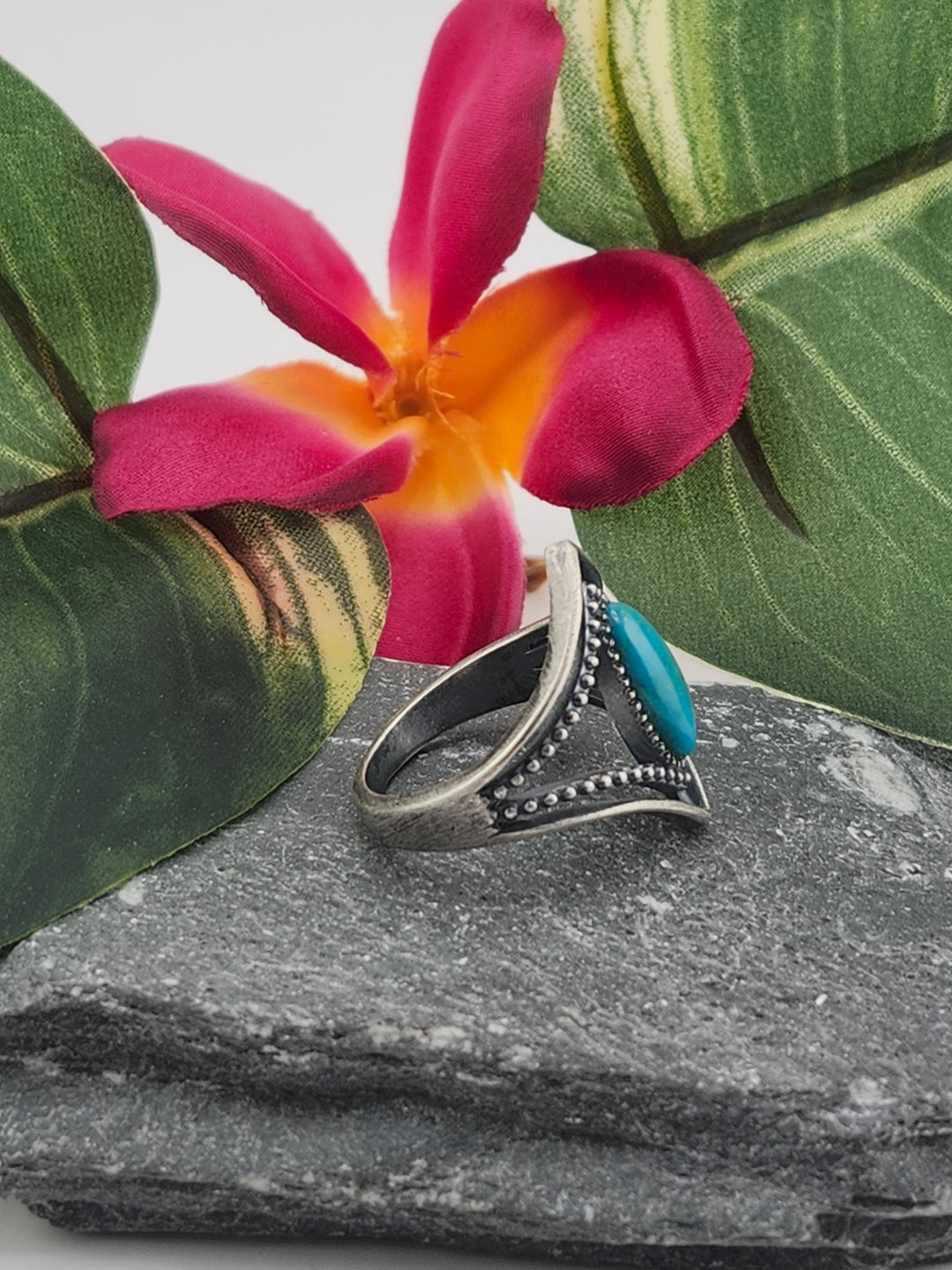 Oxidized Marquee Turquoise Ring Size 8