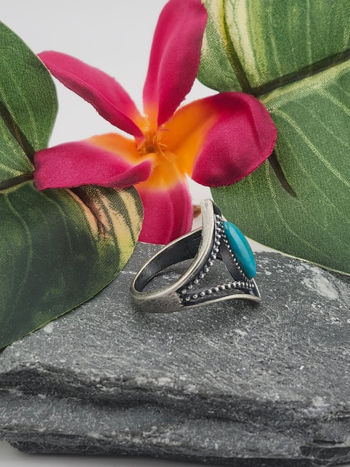 Oxidized Marquee Turquoise Ring Size 8