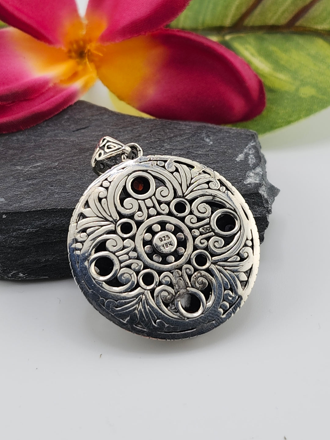 Topaz/Citrine/Amethyst/Garnet & 18k Accented Bali Pendant