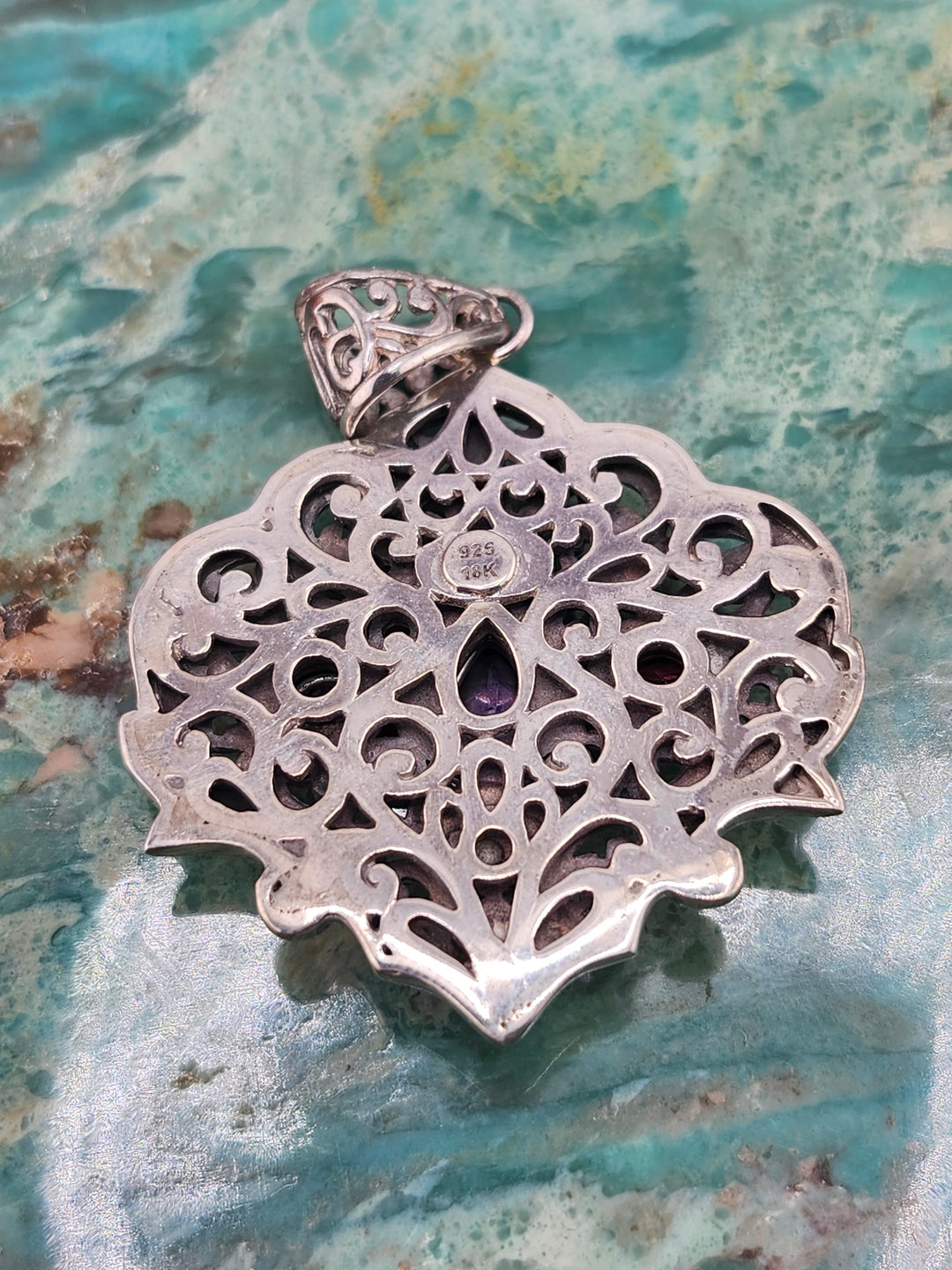 Bali 925 Sterling Silver/18K and Mixed Gemstone Pendant