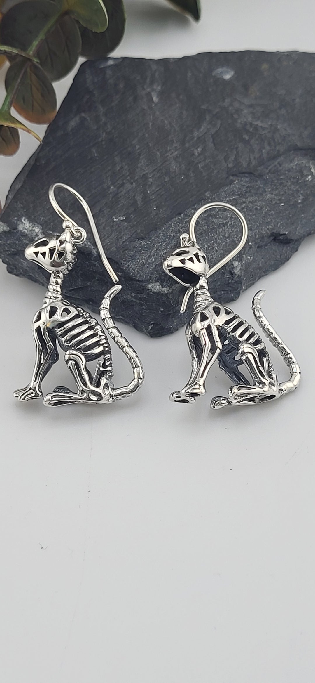 Designer SOMS 925 Sterling Silver Cat Skeleton Earrings