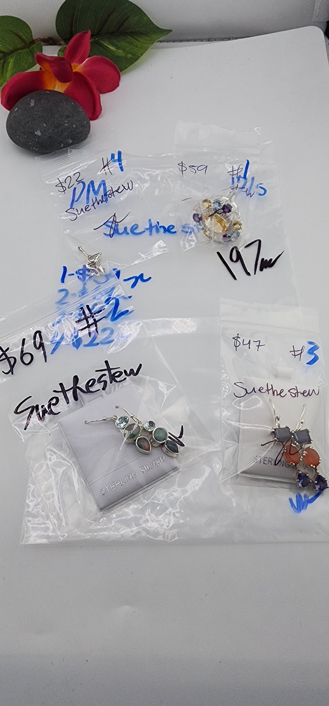 PM SHOW 48HR - RESERVED FOR: Suethestew - 10/5/2025 FL tiktok Live Show - 4 Sterling Silver Items