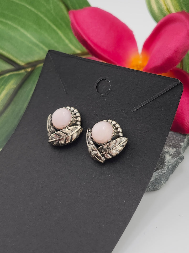 Pink Opal Round Post Back Stud Earrings