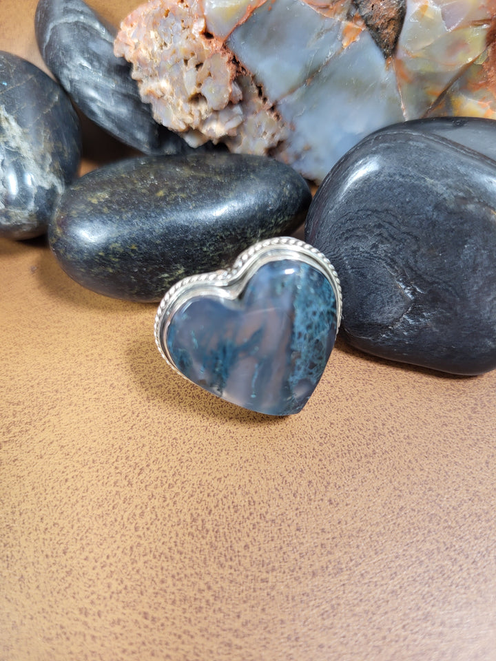 Natural Moss Agate Ring 925 Sterling Silver Size 6