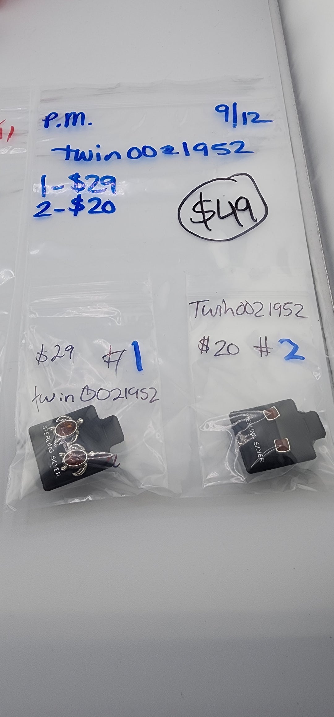 PM SHOW 48HR - RESERVED FOR: Twin0021952 - 9/12/2025 FL tiktok Live Show - 2 Sterling Silver Items