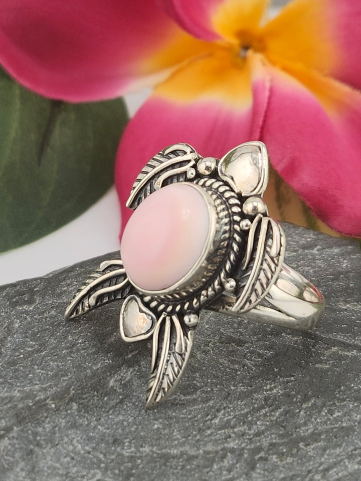 Queen Conch & 925 Sterling Silver Turtle Ring Size 10