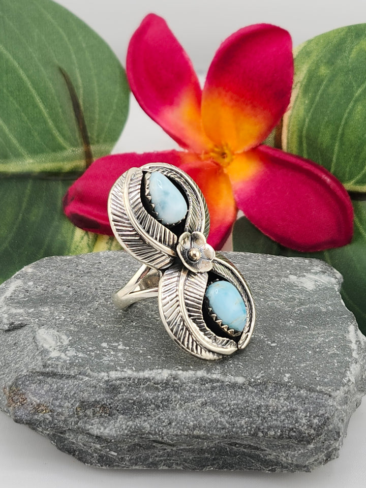2 Stone Larimar Ring Size 7