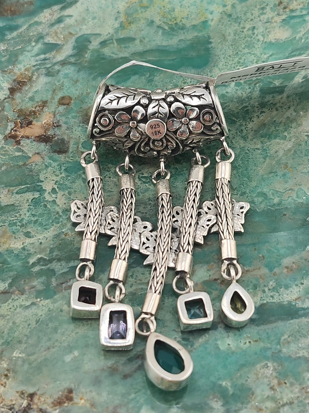 Bali 925 Sterling Silver/18K and Mixed Gemstone Pendant