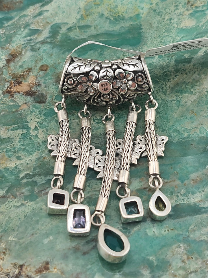 Bali 925 Sterling Silver/18K and Mixed Gemstone Pendant