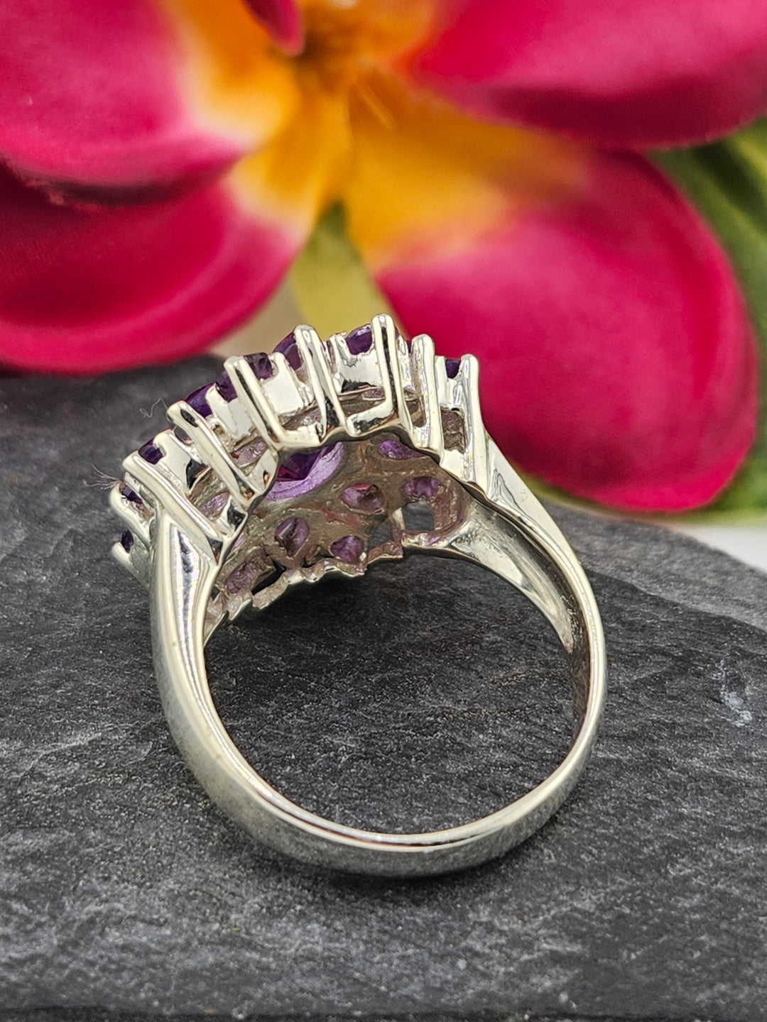 Cluster Amethyst Flower Ring Size 9