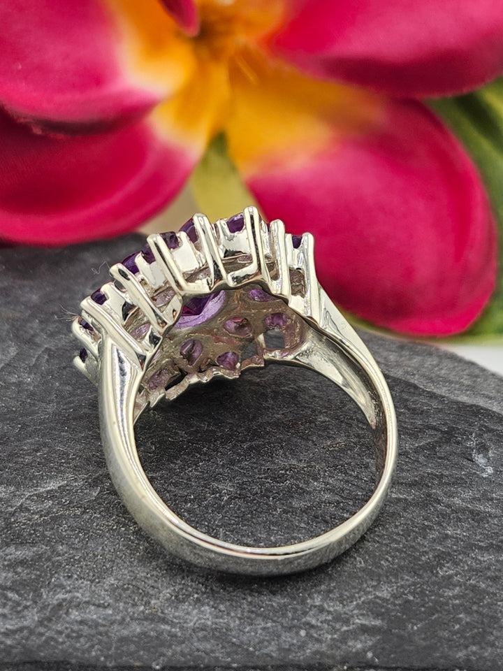 Cluster Amethyst Flower Ring Size 9