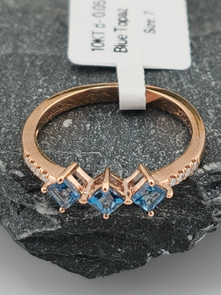10K Rose Gold Diamond and Blue Topaz Ring